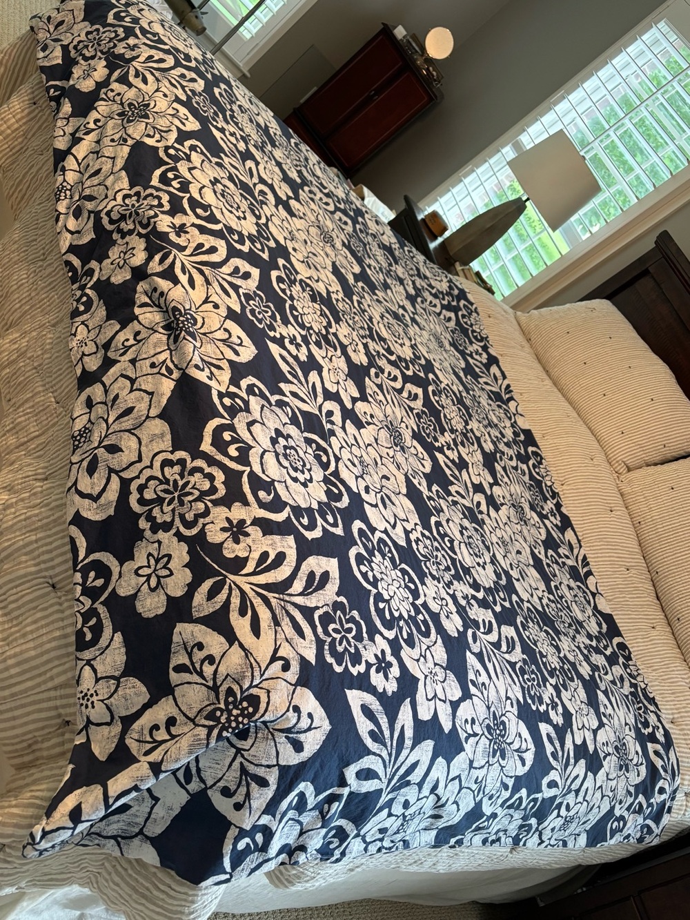 The Company Store Navy and White Floral Duvet Cover and Sham